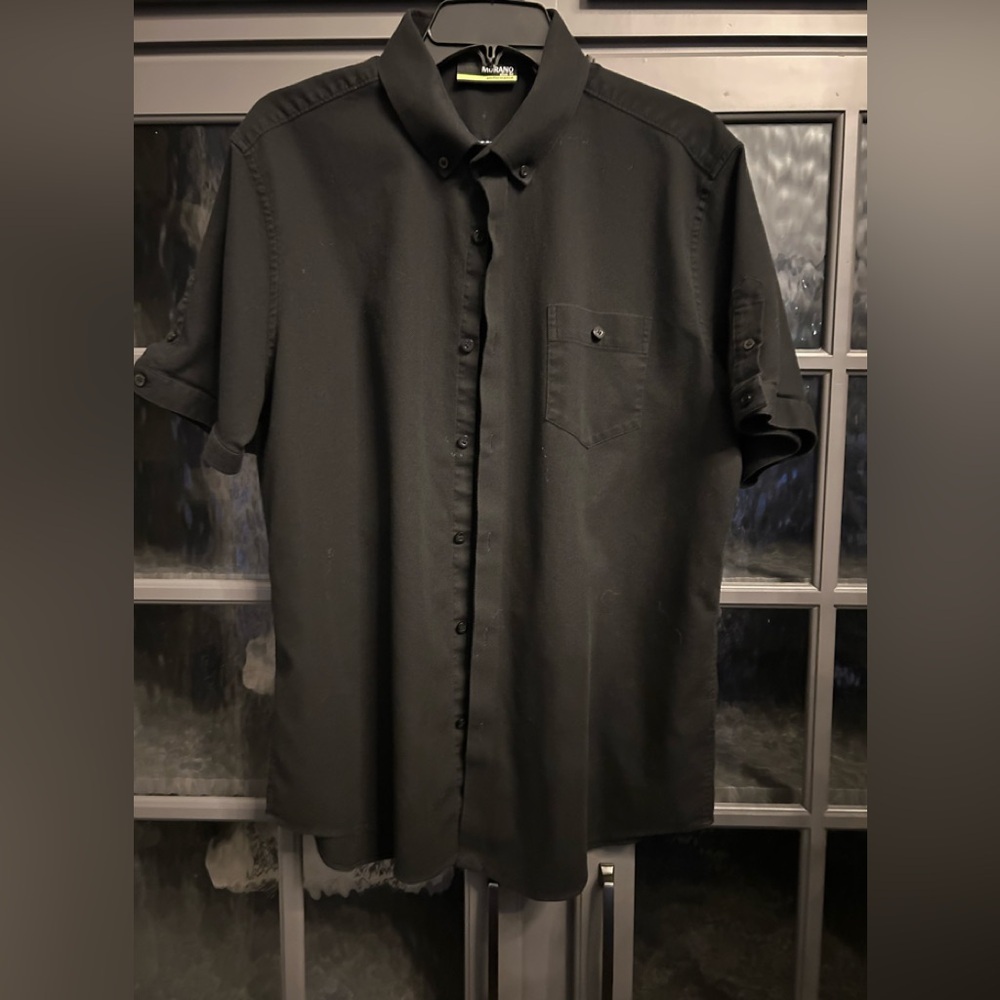 Murano Performance Sim Fit Men's Black Casual Button-Down Short Sleeve Shirt